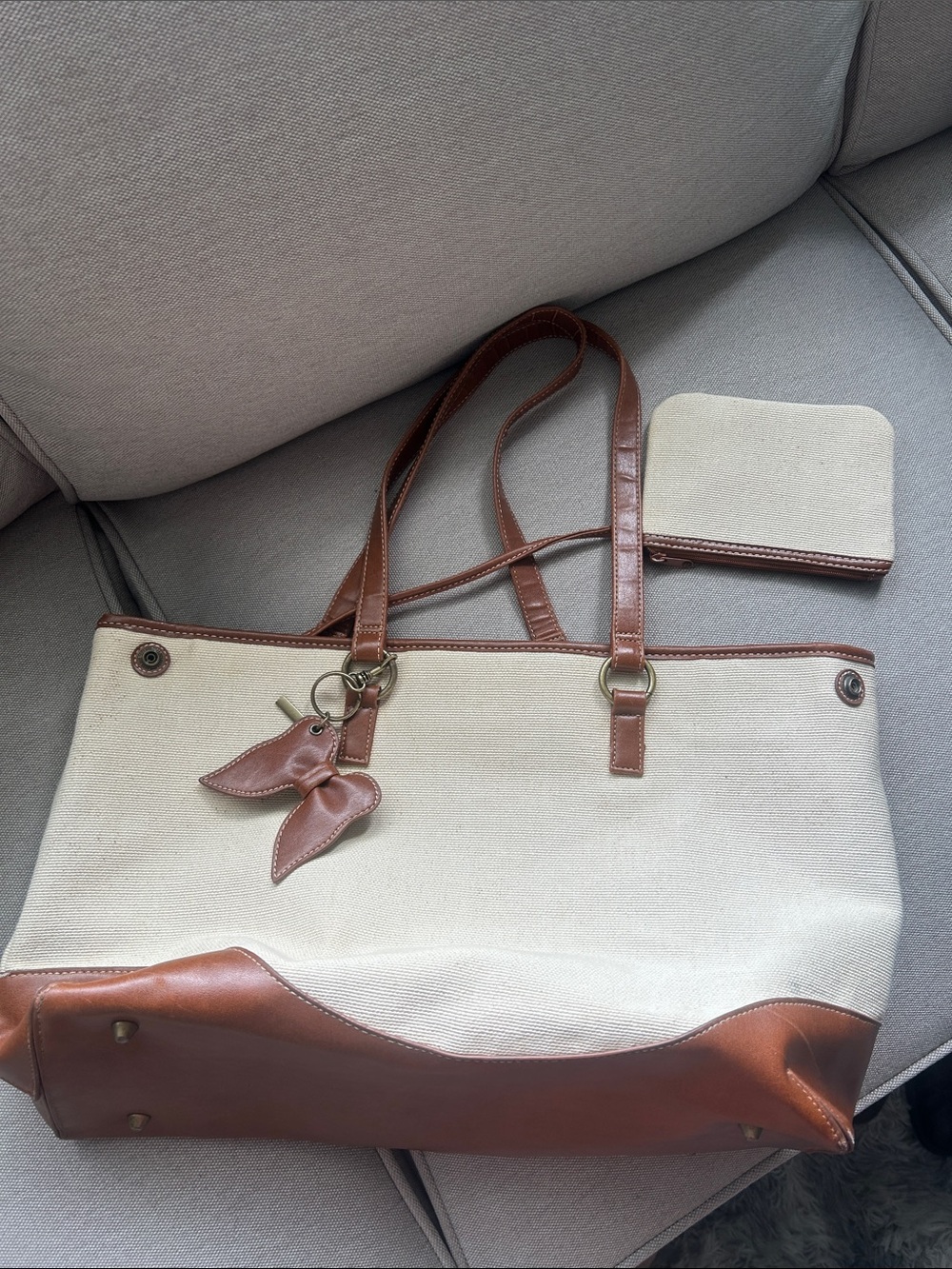 🦋Coldwater Creek Canvas Tote Bag With Mini Bag and Butterfly Charm